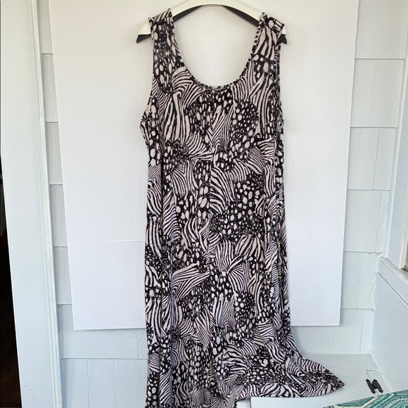 Attitudes by Renee Pants - Attitudes by Renee Black and Cream Patterned Wide Leg Sleeveless Jumper 3XP